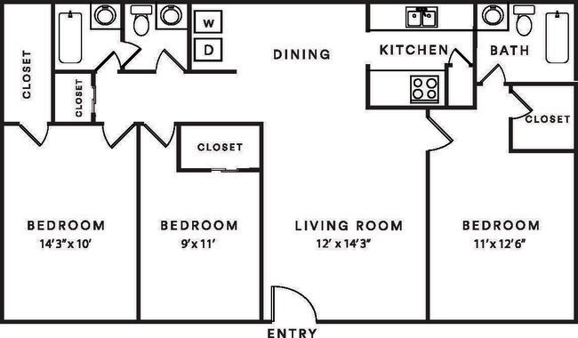 3 Bedroom 2 Bath 184 floor plan